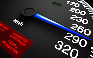 analog speedometer reading at 290 KMH closeup photography
